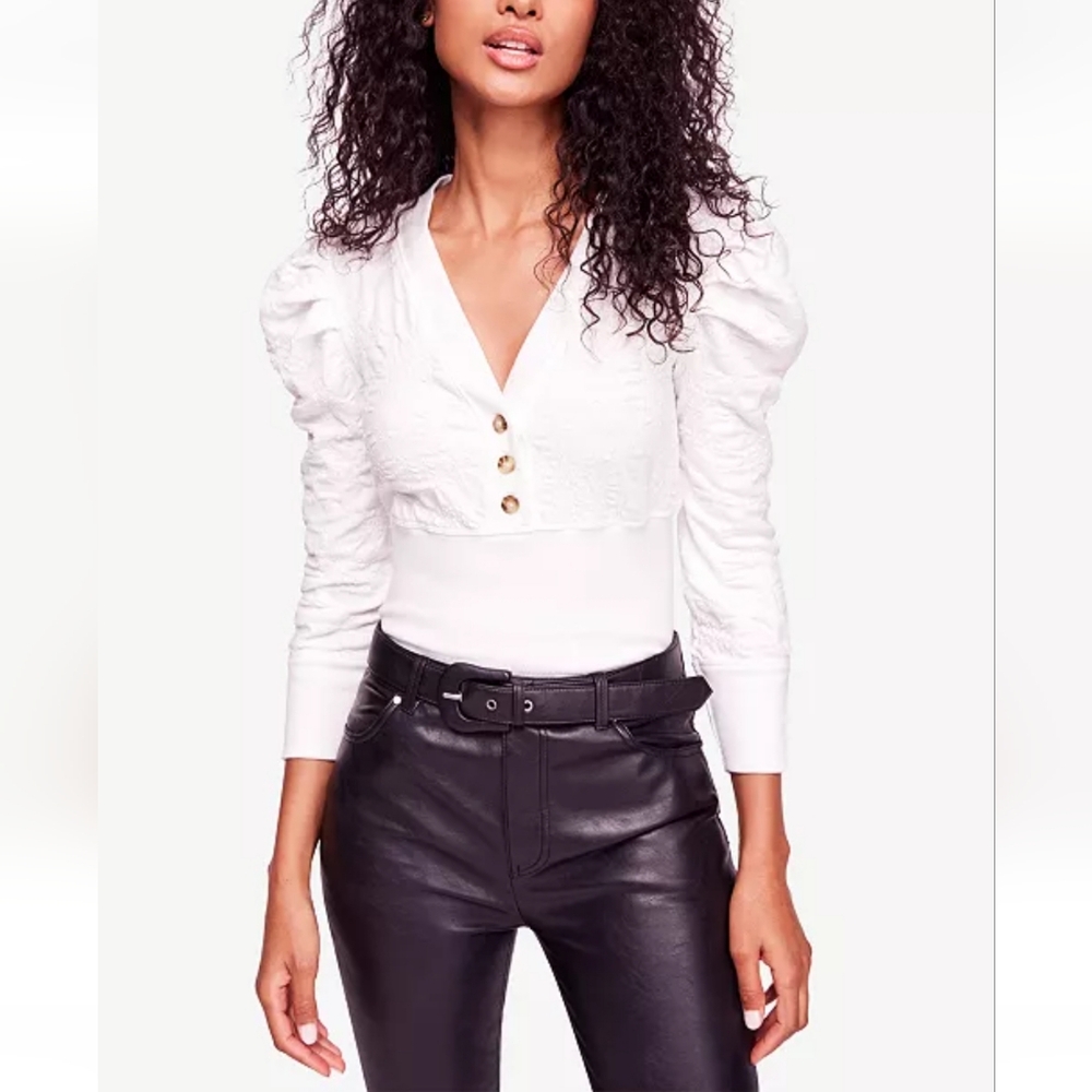 NWT Free People Gemma White Henley Blouse